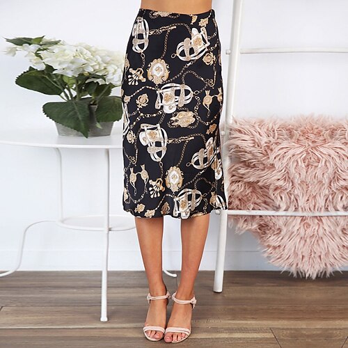 

Women's Fashion Skirts Homecoming Casual / Daily Graphic Print White Black S M L