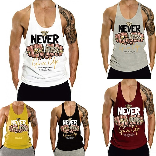 

Men's Tank Top Vest Hot Stamping Graphic Prints Hand Letter Plus Size Crew Neck Daily Sports Print Sleeveless Tops Fashion Classic Designer Hawaiian White Black Gray