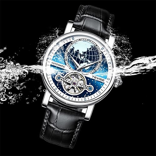 

Tevise Mechanical Watch for Men Analog Automatic self-winding Tourbillion Luminous Luxury Waterproof Noctilucent Alloy Genuine Leather Fashion Machine