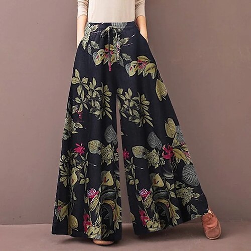 

Women's Loungewear Bottom Nighty Flower Comfort Sweet Home Daily Cotton Blend Long Pant Pocket Print Spring Summer White Yellow