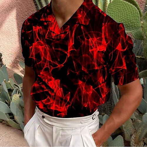 

Men's Collar Polo Shirt Golf Shirt Flame Turndown Red 3D Print Casual Daily Short Sleeve Button-Down Print Clothing Apparel Fashion Designer Casual Breathable / Sports