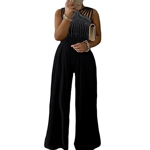 

Women's Plus Size Curve Jumpsuit Cut Out Solid Color Streetwear Party Formal High Full Length Spring Summer Black Royal Blue Red L XL XXL 3XL 4XL