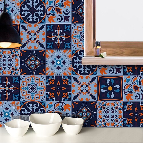 

Kitchen Oil-proof And Waterproof Tile Stickers Crystal Film Canberra Dark Blue Pattern Tile Renovation Thickened Wall Stickers