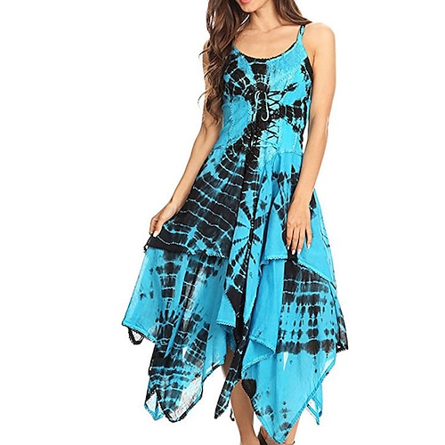 

Women's A Line Dress Midi Dress Green Blue Black Purple Red Light Blue Sleeveless Tie Dye Backless Layered Print Spring Summer Spaghetti Strap Stylish Elegant 2022 S M L XL XXL 3XL