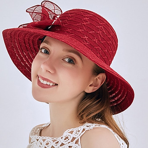 

Women's Hat Straw Hat Sun Hat Black Pink Wine Party Outdoor Dailywear Bow Ribbon bow Portable Windproof Comfort