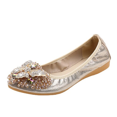

Women's Flats Formal Shoes Rhinestone Sparkling Glitter Beading Flat Heel Pointed Toe Closed Toe Elegant Sweet Daily Office Cowhide Loafer Spring Summer Black Silver Gold