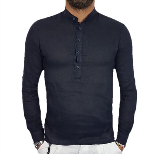 

Men's Shirt Solid Color Stand Collar Street Casual Button-Down Long Sleeve Tops Fashion Classic Comfortable Big and Tall White Black Khaki
