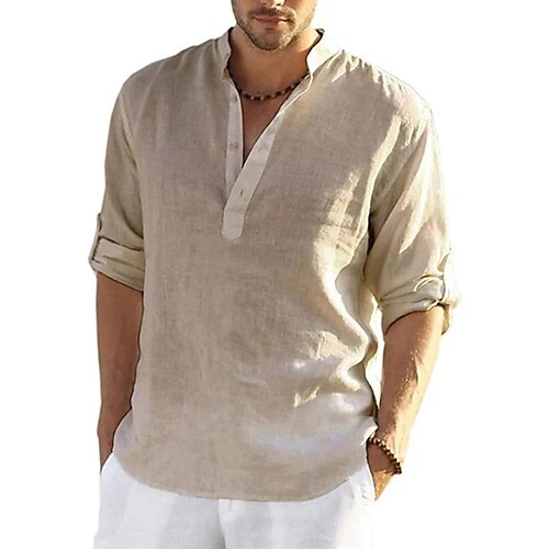 

Men's Shirt Solid Color Henley Street Casual Daily Button-Down Short Sleeve Tops Cotton Fashion Comfortable Pink White Green Summer Vacation Holiday Beach Outdoor Lightweight Quick Dry