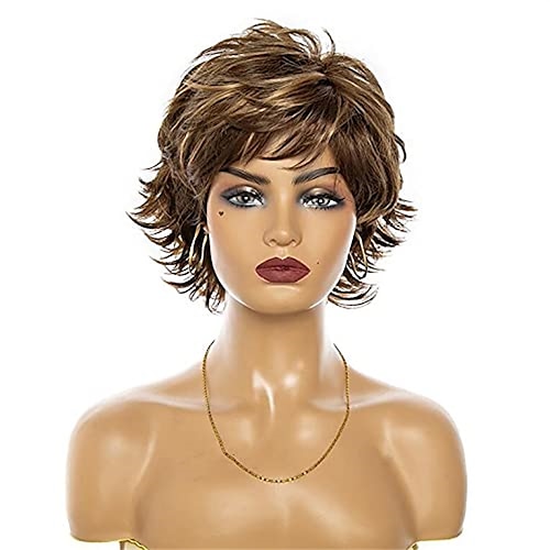 

Short Ombre Blonde Wig Blonde Pixie Cut Wigs for White Women Natural Wavy Real Hair Synthetic Wig with Bangs