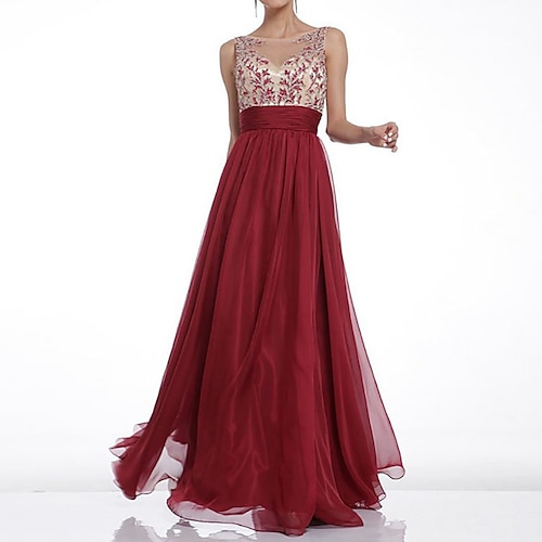 

Women's A Line Dress Maxi long Dress Wine Sleeveless Solid Color Backless Embroidered Mesh Spring Summer Crew Neck Elegant 2022 S M L XL XXL / Party Dress