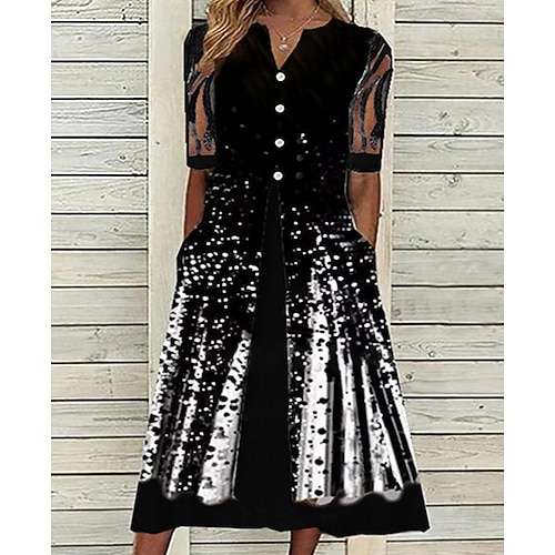 

Women's Casual Dress Shift Dress Midi Dress Black Half Sleeve Color Block Knit Fall Spring Autumn V Neck 2022 S M L XL 2XL