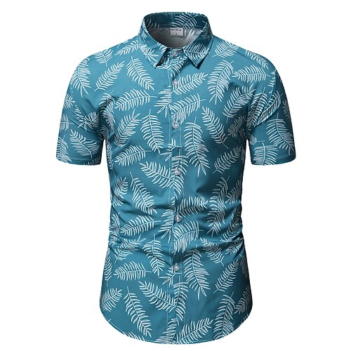 

Men's Shirt 3D Print Leaves Plus Size Turndown Holiday 3D Print Short Sleeve Tops Casual Classic Blue