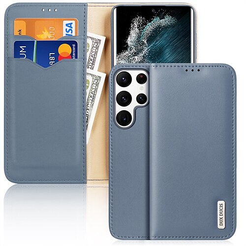 

Phone Case For Samsung Galaxy Wallet Card S22 S22 Plus S22 Ultra Wallet Card Holder Flip Solid Colored PU Leather Genuine Leather TPU