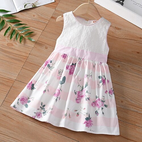 

Kids Girls' Dress Rose A Line Dress Knee-length Dress Daily Ruched Cotton Sleeveless Cute Dress 2-6 Years Spring White