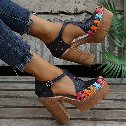 

Women's Sandals Pumps PU Leather Buckle Fall Summer Blue