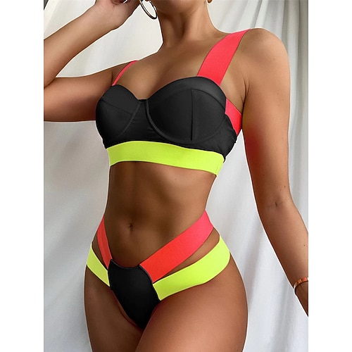 

Women's Swimwear Bikini 2 Piece Normal Swimsuit Backless 2 Piece Hole Color Block White Black Blue Yellow Strap Bathing Suits New Vacation Sexy / Modern / Cute / Padded Bras
