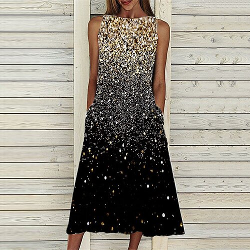 

Women's A Line Dress Midi Dress Green Purple Pink Yellow Sleeveless Color Gradient Pocket Print Spring Summer Crew Neck Casual Vacation 2022 S M L XL XXL 3XL