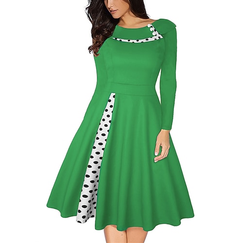 

Mulheres Vestido casual Vestido Swing Vestido verde esmeralda Vestido midi Preto Vinho Vermelho Manga 3/4 Poá Patchwork Inverno Outono Gola Redonda Vintage 2022 S M L XL XXL 3XL