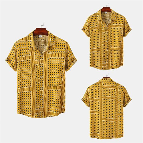 

Men's Shirt Floral Polka Dot Turndown Street Casual Button-Down Print Short Sleeve Tops Casual Streetwear Cool Comfortable White Black Yellow