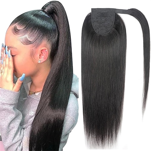 

Hair Extensions Ponytail Extensions Virgin Straight Human Hair Wrap Around Ponytail Remy Hair Extensions Clip in Hair Extensions with Magic Paste One Piece Hairpiece Hair For Women Natural Color