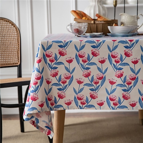 

Farmhouse Style Pastoral Tablecloth Cotton Linen Fabric Table Cloth,Washable Table Cover Dust-Proof Wrinkle Resistant for Restaurant, Picnic, Indoor and Outdoor Dining