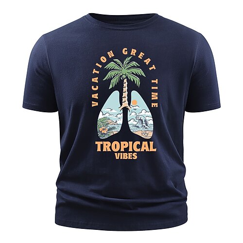 

Men's T shirt Hot Stamping Letter Round Neck Casual Daily Print Short Sleeve Tops Simple Basic Blue Black Gray