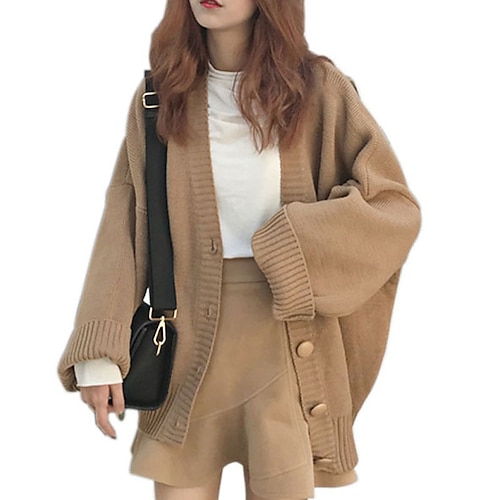 

Women's Cardigan Knitted Button Pure Color Stylish Casual Soft Long Sleeve Sweater Cardigans V Neck Spring Summer Black Khaki Beige