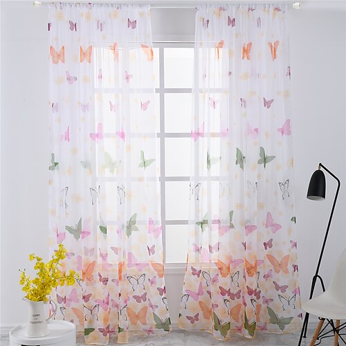 

1 Panel Butterfly Sheer Curtain for Bedroom/Living Room Semi Transparent Farmhouse Window Net Panels with Rod Pocket
