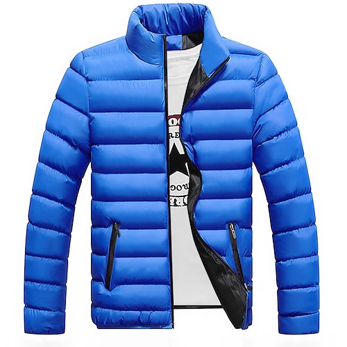 

Men's Puffer Jacket Winter Jacket Quilted Jacket Winter Coat Warm Breathable Outdoor Street Daily Solid Color Outerwear Clothing Apparel Sporty Casual Black Blue Royal Blue