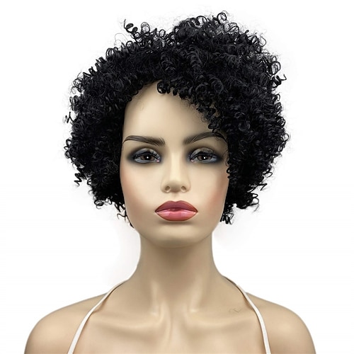 

Short Curly Wig for Black Women with Bangs Fluffy Kinky Curly Wig Heat Resist Soft Synthetic Light Auburn
