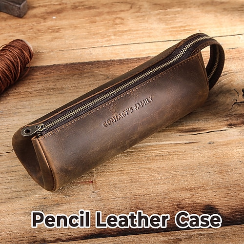 

Pencil Cases Waterproof Wear-Resistant With Zipper Leather for School Office Business