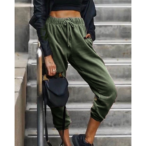 

Women's Chinos Pants Trousers Green Wine Black Mid Waist Casual / Sporty Athleisure Casual Weekend Side Pockets Micro-elastic Ankle-Length Comfort Plain S M L XL XXL