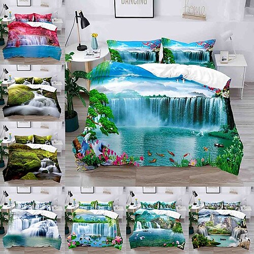 

Landscape Series 3-Piece Duvet Cover Set Hotel Bedding Sets Comforter Cover with Soft Lightweight Microfiber, Include 1 Duvet Cover, 2 Pillowcases for Double/Queen/King(1 Pillowcase for Twin/Single)