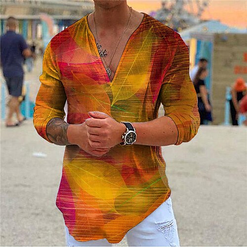 

Men's Shirt Graphic V Neck Casual Daily Print Long Sleeve Tops Casual Fashion Designer Comfortable Yellow