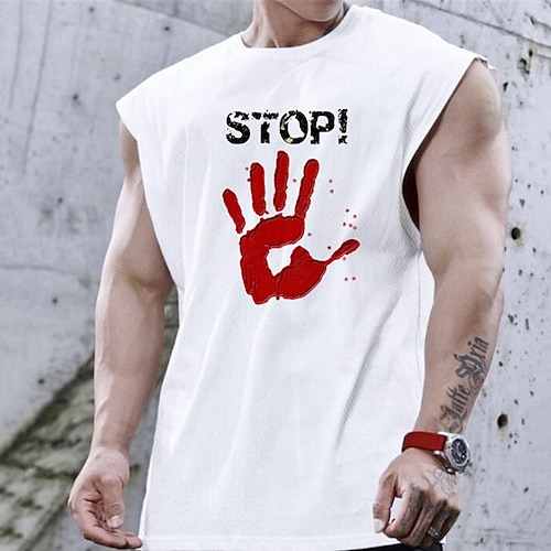 

Men's Tank Top Vest Hot Stamping Graphic Prints Graffiti Hand Plus Size Crew Neck Daily Sports Print Sleeveless Tops Fashion Classic Designer Big and Tall Black / Red Black Red / Summer