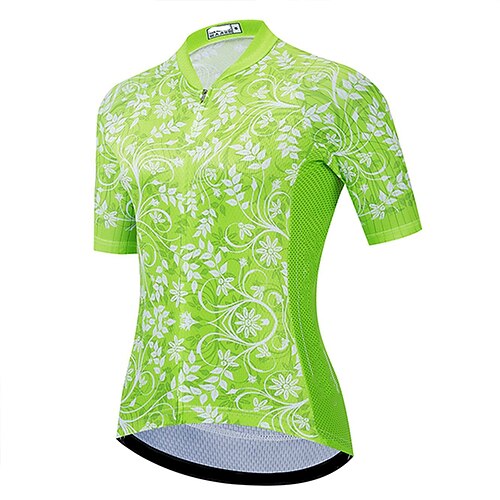 

21Grams Women's Short Sleeve Cycling Jersey Summer Spandex Green Floral Botanical Bike Top Mountain Bike MTB Road Bike Cycling Quick Dry Moisture Wicking Sports Clothing Apparel / Athleisure