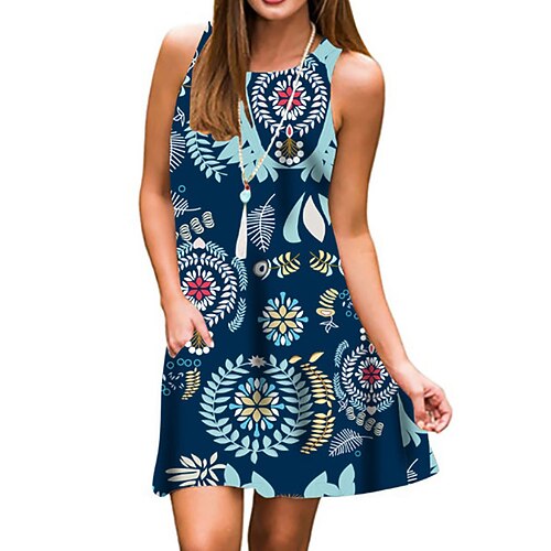 

Women's A Line Dress Short Mini Dress Blue White Black Pink Red Sleeveless Rainbow Floral Tie Dye Pocket Print Spring Summer Crew Neck Casual 2022 S M L XL XXL 3XL
