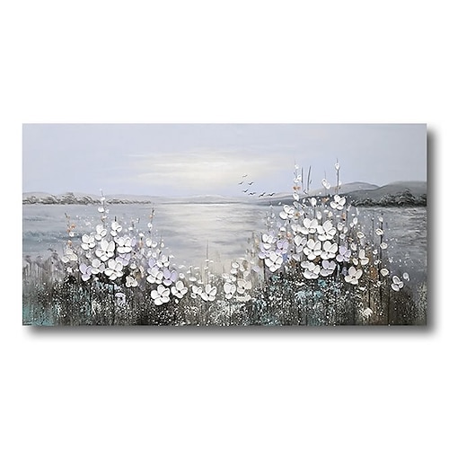 

Oil Painting Hand Painted Horizontal Abstract Floral / Botanical Contemporary Modern Rolled Canvas (No Frame)