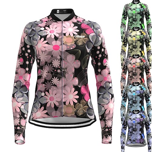 

21Grams Women's Cycling Jersey Long Sleeve Bike Top with 3 Rear Pockets Mountain Bike MTB Road Bike Cycling Breathable Quick Dry Moisture Wicking Reflective Strips Green Purple Yellow Floral Botanical