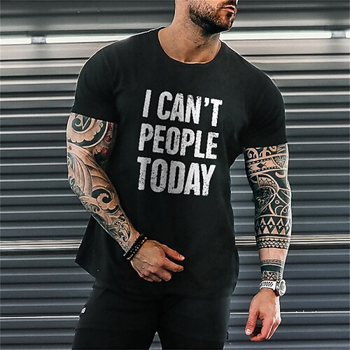 

Men's T shirt Hot Stamping Graphic Letter Crew Neck Street Casual Print Short Sleeve Tops Fashion Comfortable Sports Black