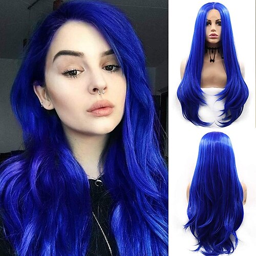 

Synthetic Lace Wig Loose Curl Style 14-26 inch Blue Middle Part 132.5 lace front Wig Women's Wig Royal Blue