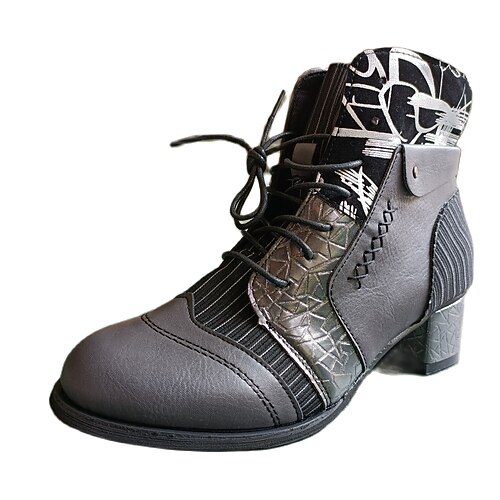 

Women's Boots Work Boots Lace Up Boots Booties Ankle Boots Winter Chunky Heel Round Toe PU Leather Lace-up Black