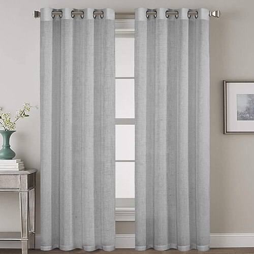 

linen blended semi-transparent curtain fabric living room bedroom wear rod solid color light luxury finished fabric curtain screen