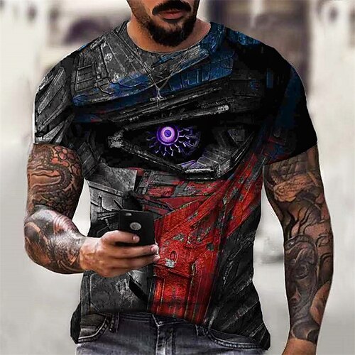 

Men's Unisex T shirt 3D Print Graphic Machine Crew Neck Street Daily Print Short Sleeve Tops Casual Designer Big and Tall Sports Black / Red