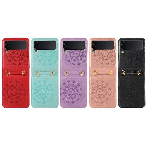 

Phone Case For Samsung Galaxy Handbag Purse Flip Z Flip 3 Flip Shockproof with Adjustable Neck Strap Solid Colored Flower PU Leather