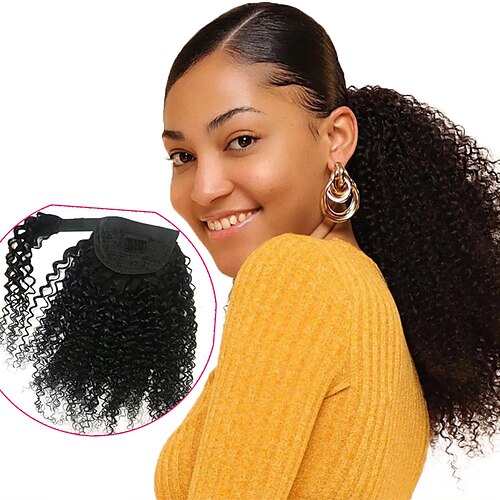 

Hair Extensions Ponytail Extensions Virgin Kinky Curly Human Hair Wrap Around Ponytail Remy Hair Extensions Clip in Hair Extensions with Magic Paste One Piece Hairpiece Hair For Women Natural Black