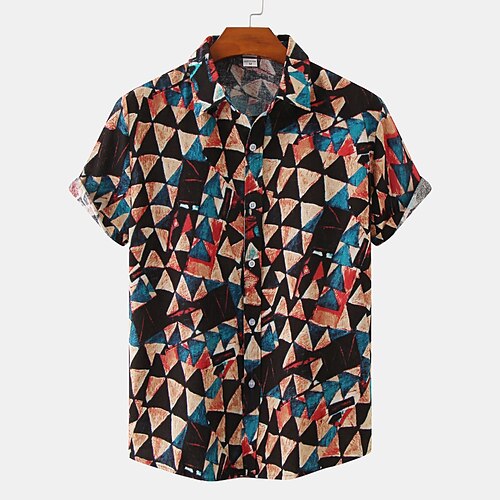 

Men's Shirt Other Prints Geometry Plus Size Turndown Holiday Print Short Sleeve Tops 2pcs Beach Black / Red