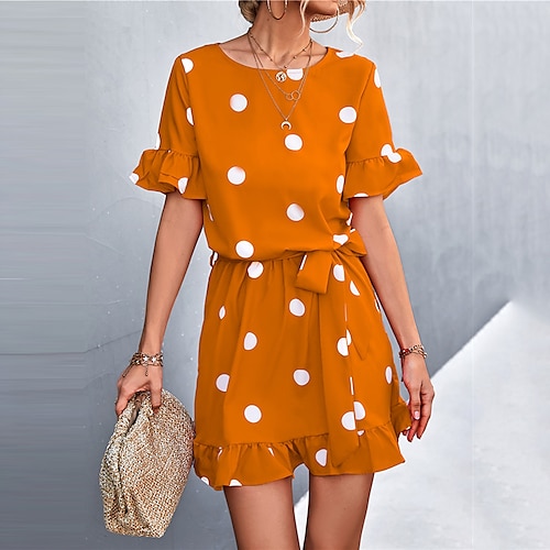 

Women's A Line Dress Short Mini Dress Black Red Yellow Short Sleeve Polka Dot Ruffle Print Spring Summer Round Neck Casual 2022 S M L XL