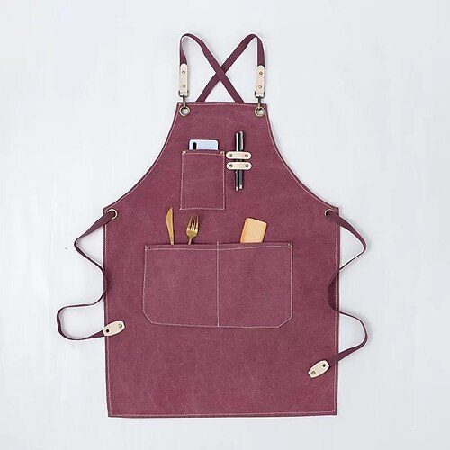 

Chef Aprons for Men Women with Large Pockets, Cotton Canvas Cross Back Heavy Duty Adjustable Work Apron