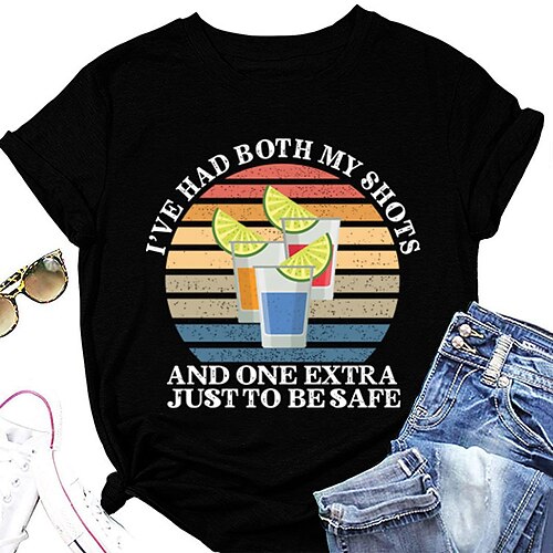 

Women's Painting T shirt Text Fruit Print Round Neck Basic Tops Black Gray Light gray